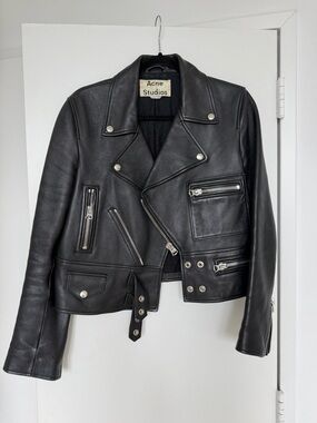 Acne Studios Black Leather Moto Jacket. Size small. US 4. FR 36